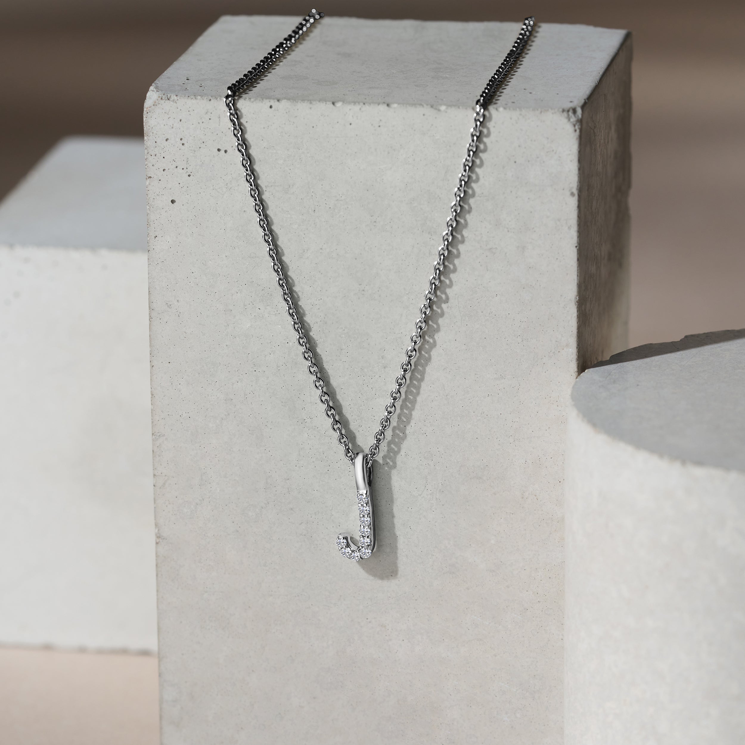 Love Letter Initial J Lab Diamond Necklace set in 9K White Gold